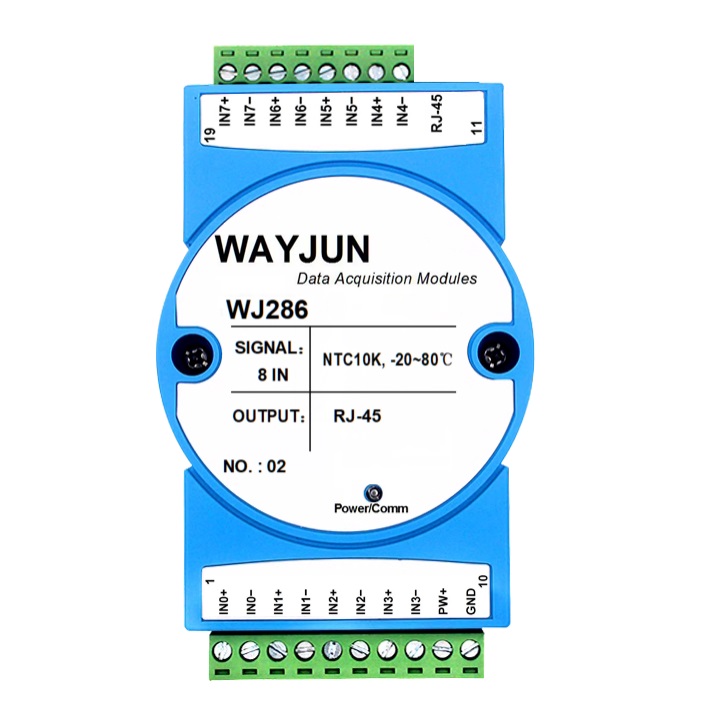 8路NTC熱敏電阻溫度轉(zhuǎn)網(wǎng)絡(luò)RJ45，Modbus TCP和MQTT采集模塊 WJ286